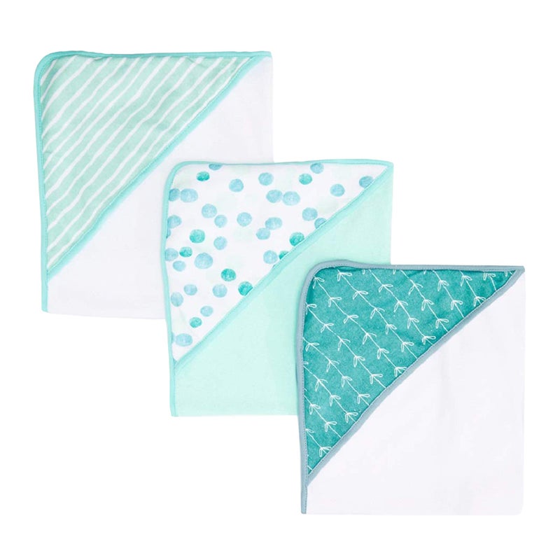 Spasilk Hooded Towel Set for Newborn Boys and Girls, Soft Terry Towel Set, Pack of 3, Green Dots - Image 1